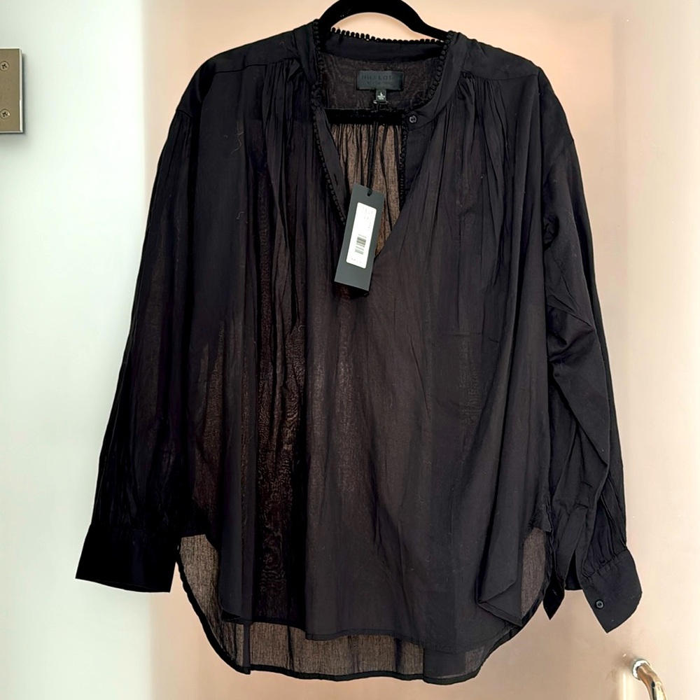NWT Nili Lotan Marcel Blouse Black Size L.